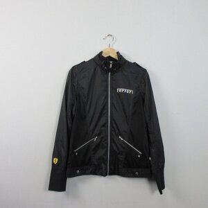 Ferrari Puma Bomber Jacket Women M Black Zip Mesh y2k R Moto Biker Racing 294